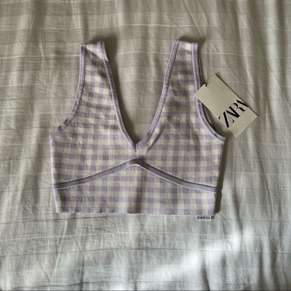 Zara Tops - NWT zara purple gingham cropped tank top